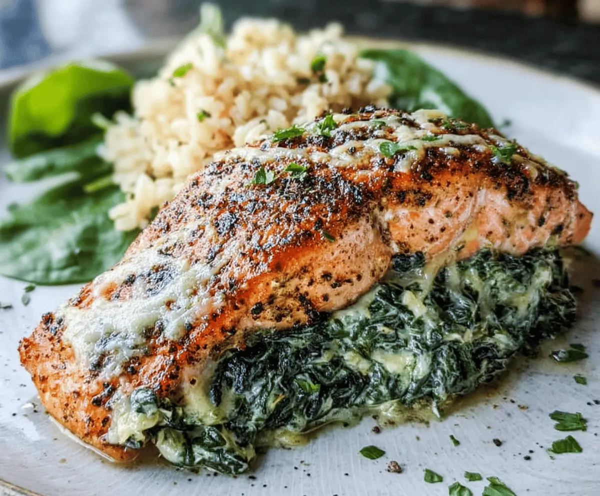 Easy Blackened Salmon Stuffed With Spinach and Parmesan