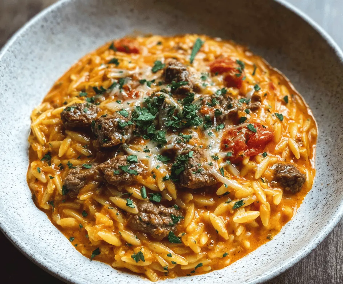 Easy Beef Orzo with Creamy Tomato Sauce
