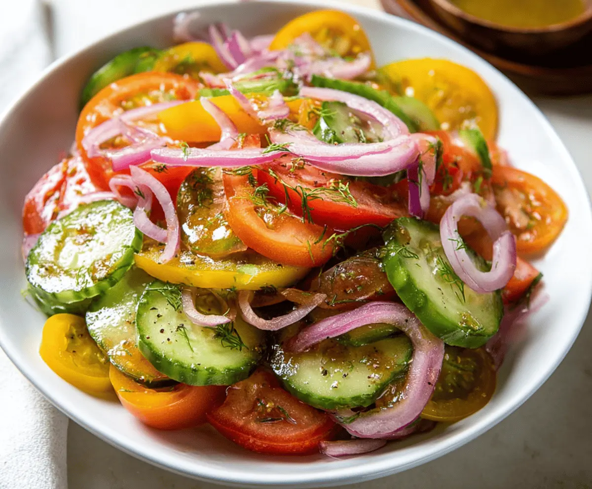 Fresh Cucumber and Heirloom Tomato Salad with Red Onions