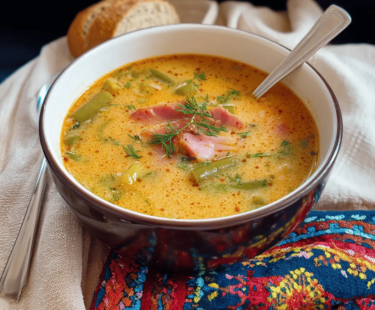 Hearty Transylvanian Green Bean Soup with Smoked Ham