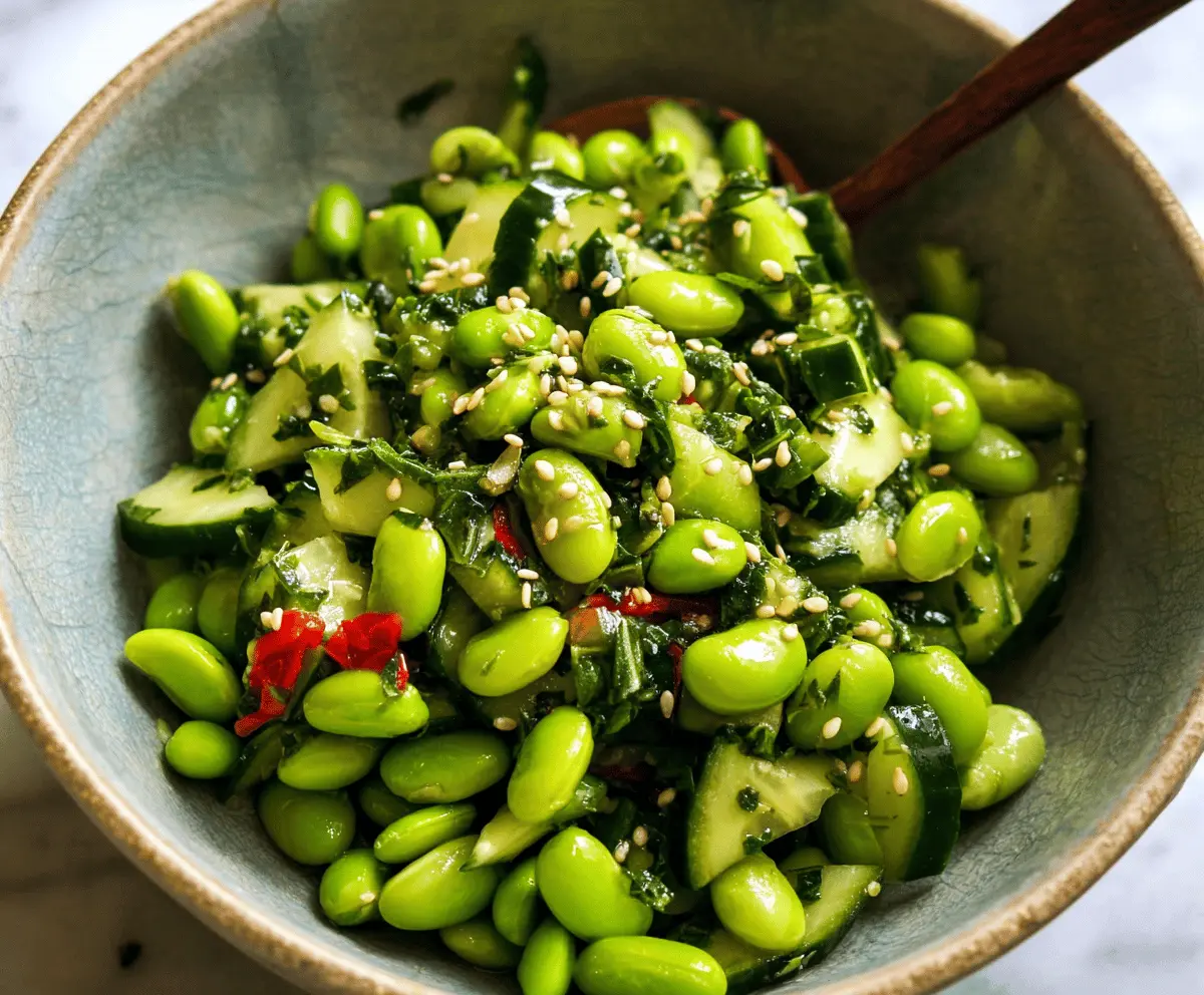 Fresh Cucumber Edamame Salad with Ginger Dressing