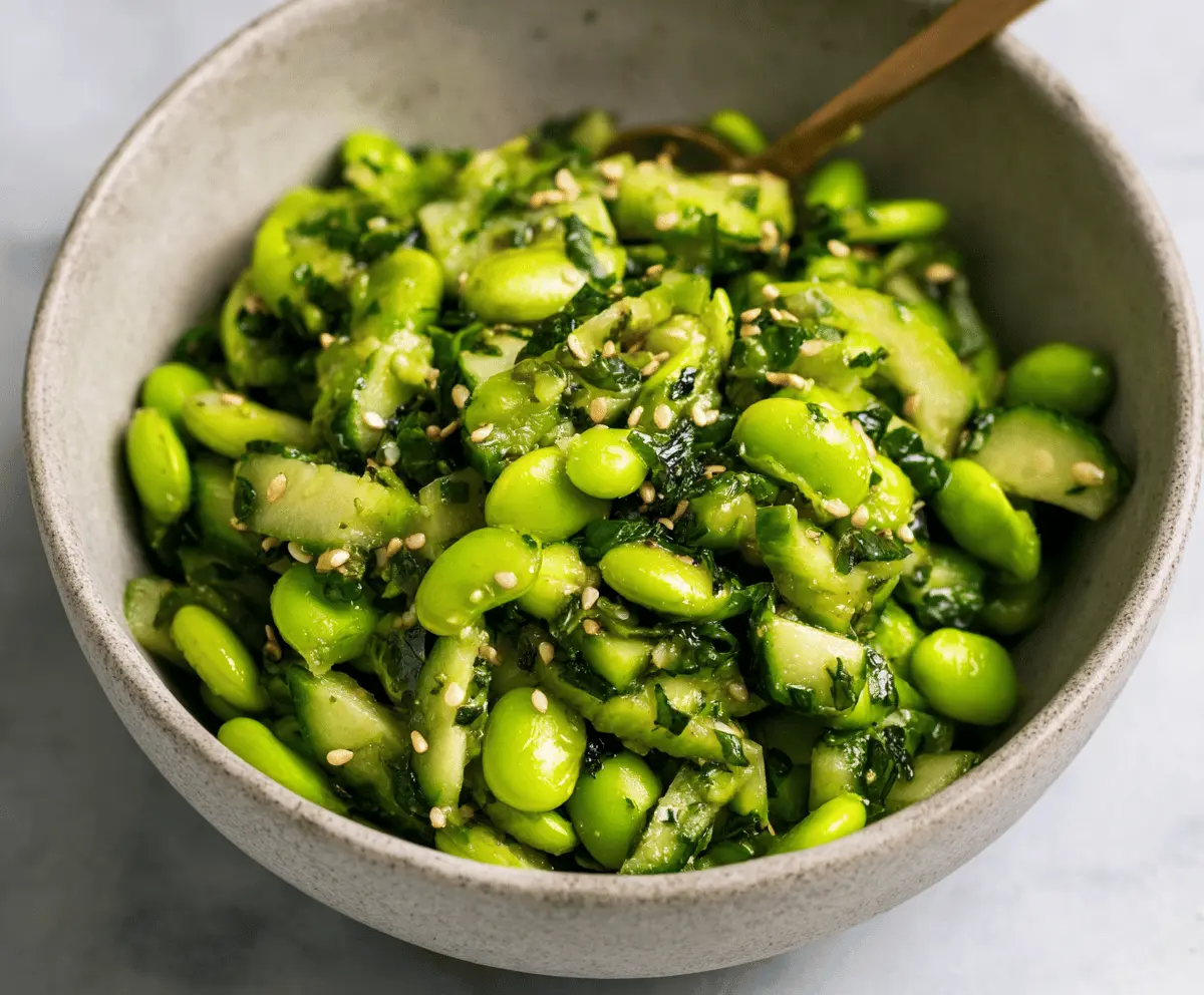 Fresh Cucumber Edamame Salad with Ginger Dressing