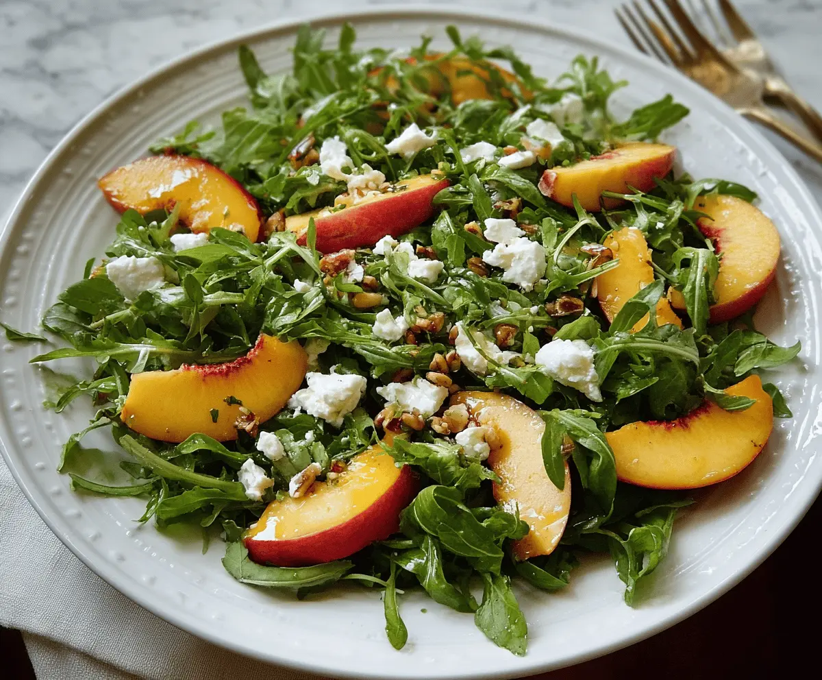 Fresh Arugula Salad with Peaches, Goat Cheese & Basil