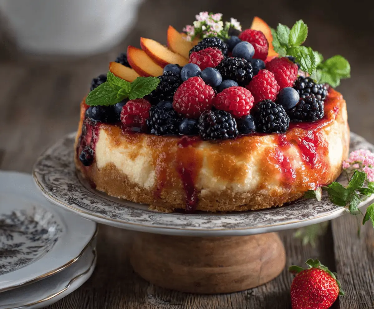 Fresh Summer Berry Peach Cheesecake Recipe
