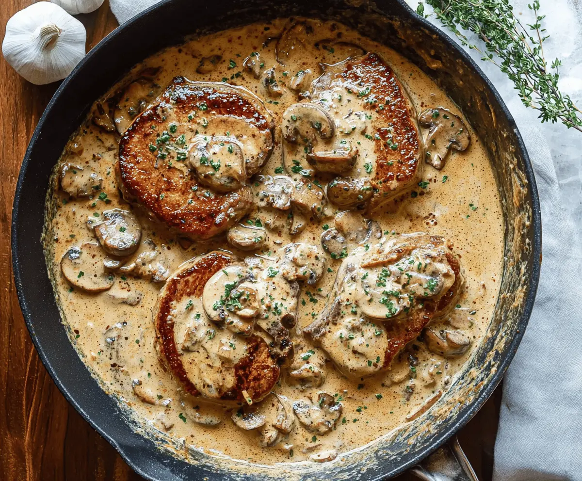 Garlic Pork Chops in Creamy Mushroom Sauce Recipe