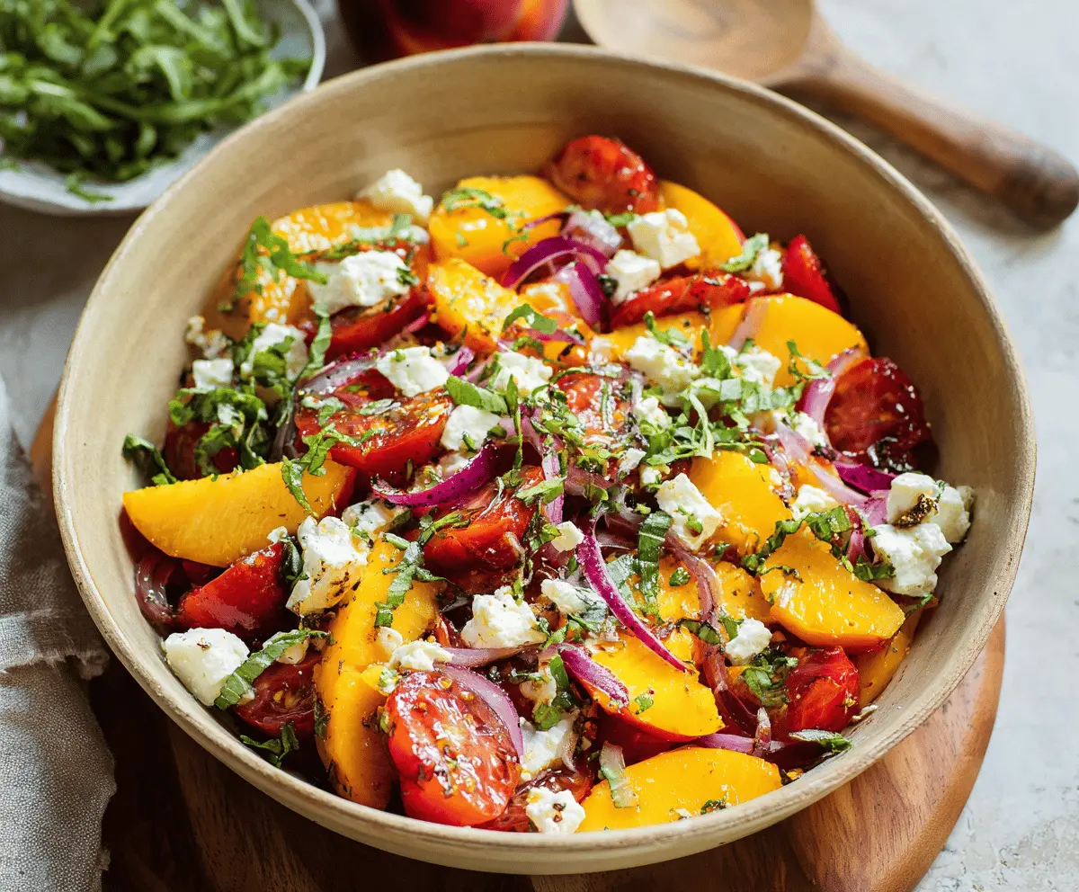 Fresh Peach Feta Salad Recipe With Honey Dressing