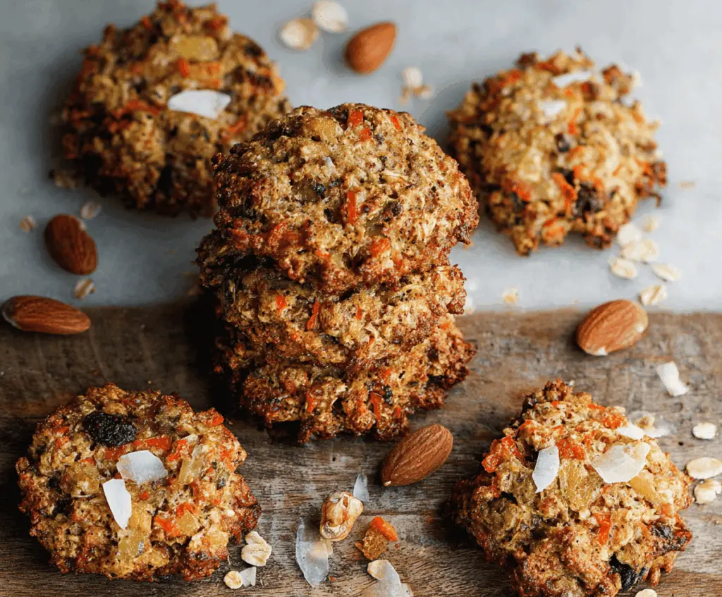 Healthy Morning Glory Breakfast Cookies with oats, carrots, raisins, and coconut, perfect for a nutritious start to your day
