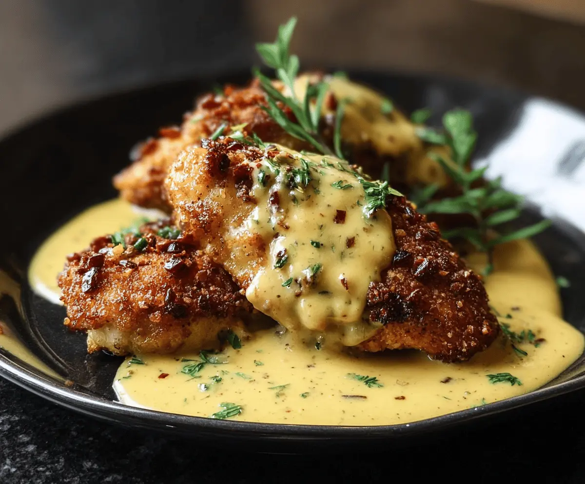 Pretzel Chicken with Mustard-Cheddar Sauce