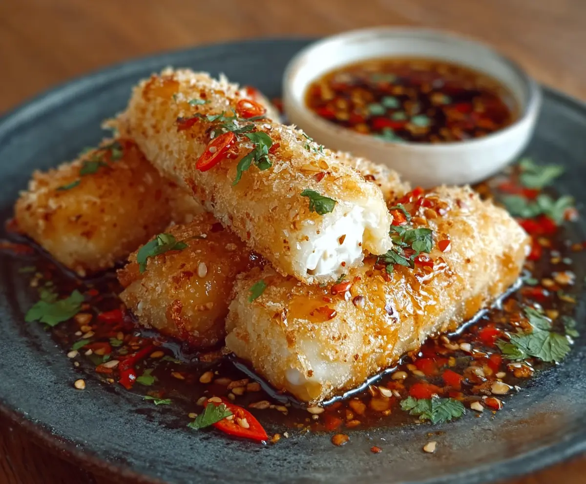 Crispy Oven Fried Feta Rolls with Chili Honey