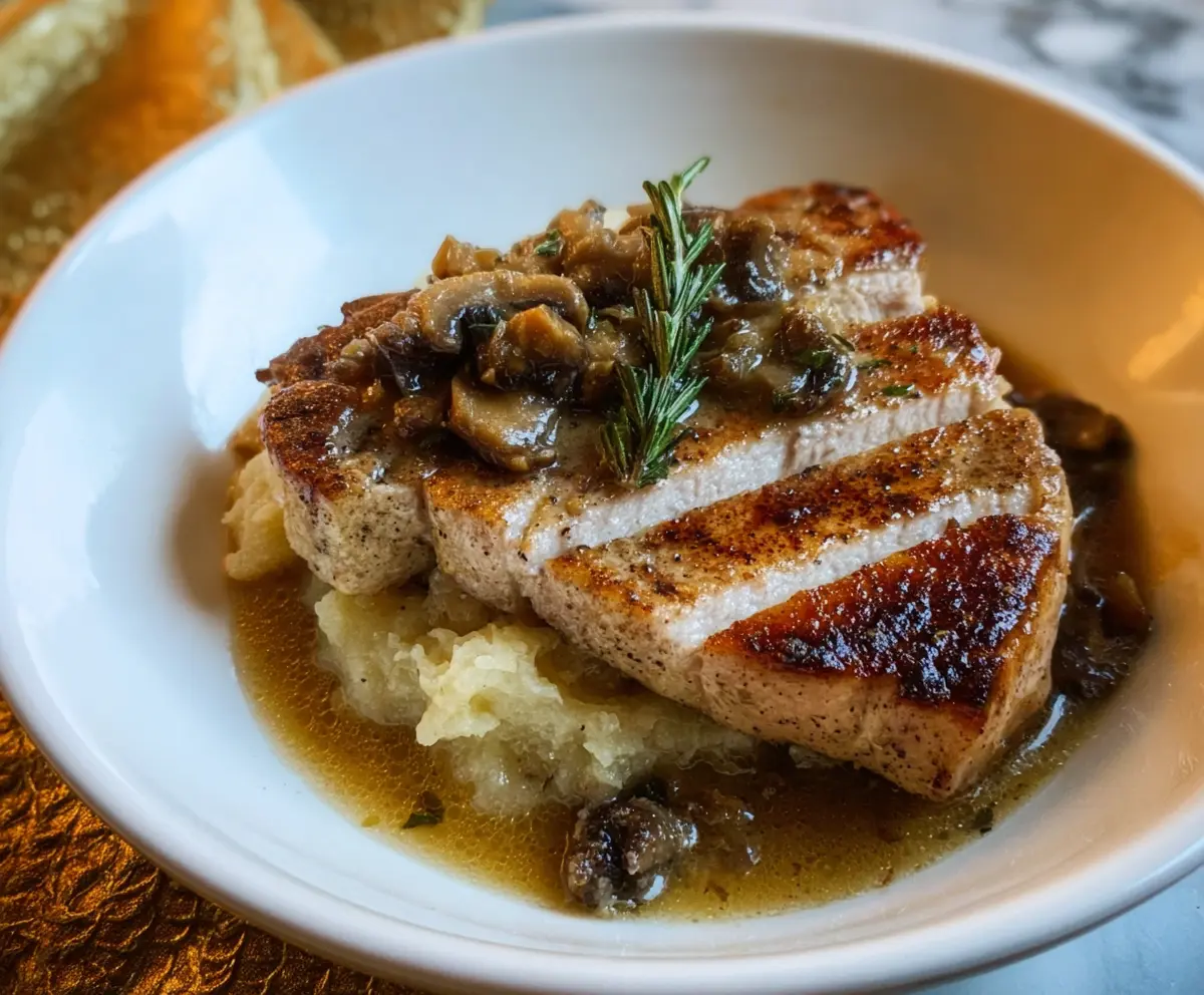 Juicy Whole30 Instant Pot pork chops served with fresh vegetables on a white plate.