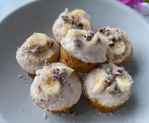 Delicious FROYO banana cream bites served as a refreshing frozen snack.