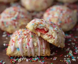 Delicious homemade strawberry pop tart cookies with a golden crust and vibrant strawberry filling